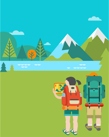 Summer camp, children vacation, traveling and family camping activity. Poster and flyer  イラスト