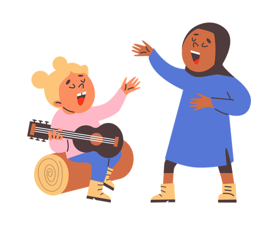 Summer camp holiday with characters of different races and skin colors  Illustration