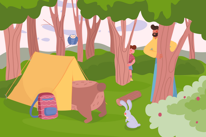 Summer camping and family activity Illustration