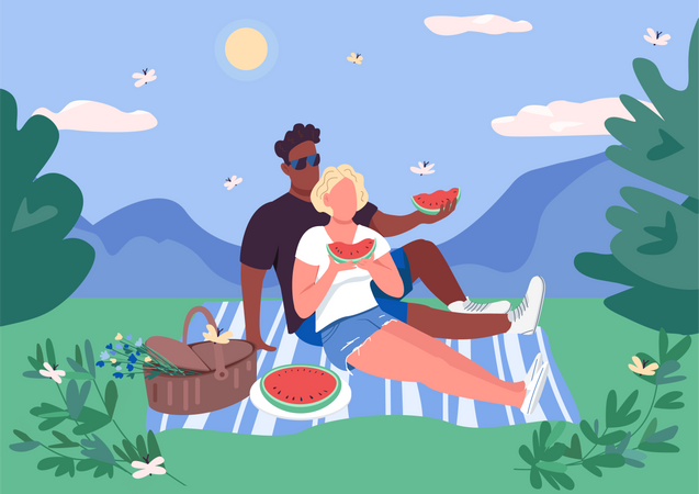 Summer couple picnic Illustration