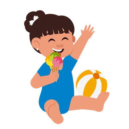 Summer Girl Eating Ice Cream  Illustration