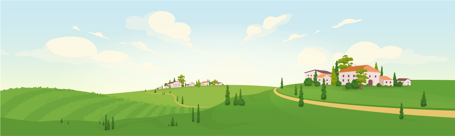 Summer In Old European Village  Illustration