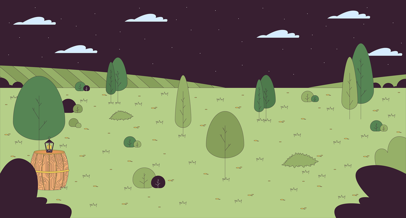 Summer meadow under night sky  Illustration