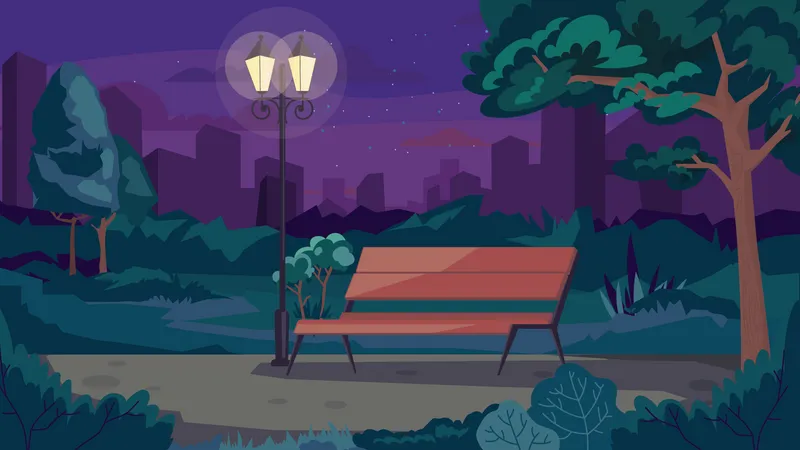 Summer night city park  Illustration