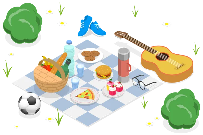 3 D Isometric Flat Vector Conceptual Illustration Of Summer Picnic Outdoor Active Rest Illustration