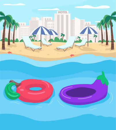 Summer resort and inflatables  Illustration