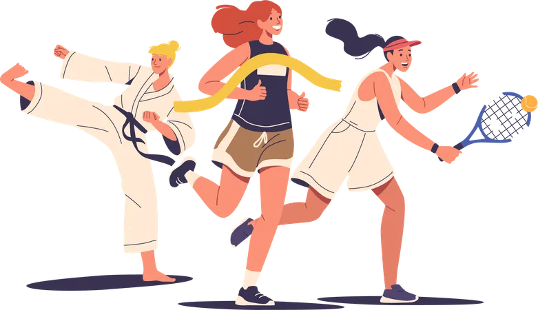 Summer Sport Athletes Karate Athlete Showcase Precision Agility And Strength Runner Embody Speed And Endurance Tennis Players Exhibit Skill Power And Finesse On The Court Vector Illustration Illustration