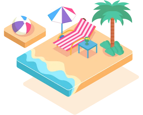Isometic On Beach Activity In Summer Time Graphic Design Cartoon Character Flat Vector Illustration Illustration