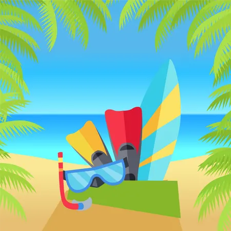 Summer time with beach equipment  Illustration