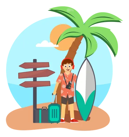 Summer Vacation Design For Travel In A Sand Beach Island With Summer Items Vector Illustration Illustration