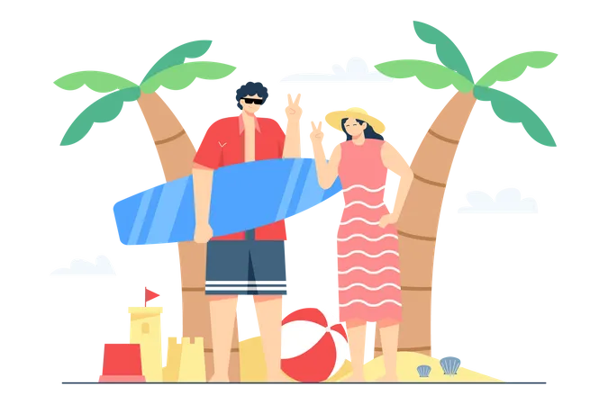 Summer vacation with family Illustration