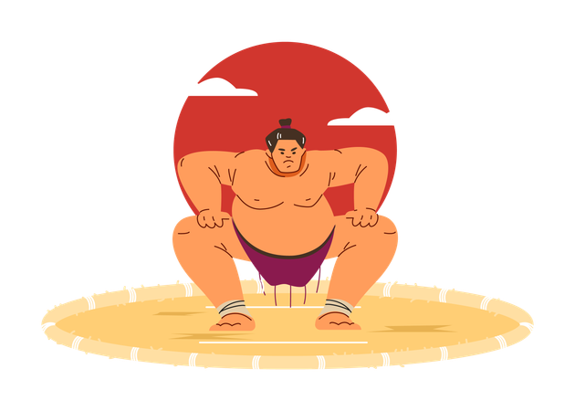 Sumo wrestler in traditional pose  Illustration