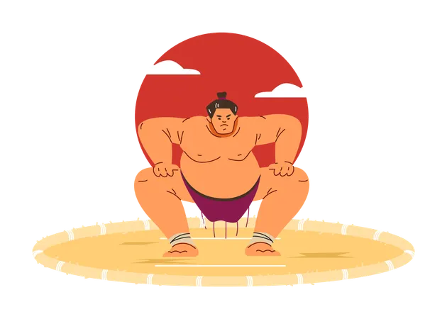 Sumo wrestler in traditional pose  Illustration