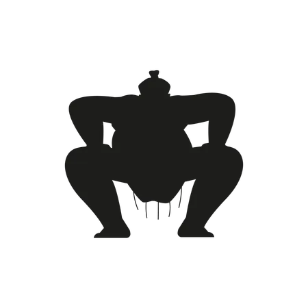 Sumo wrestler standing in crouch stance  Illustration