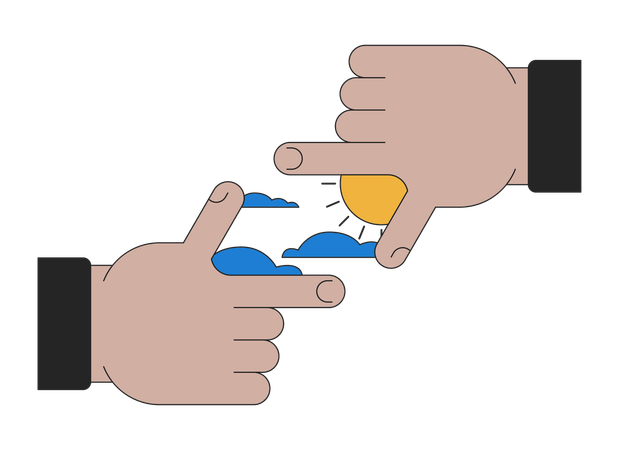 Sun clouds in finger frame  Illustration