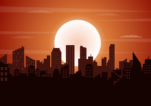 Sun getting down between skyscraper  일러스트레이션
