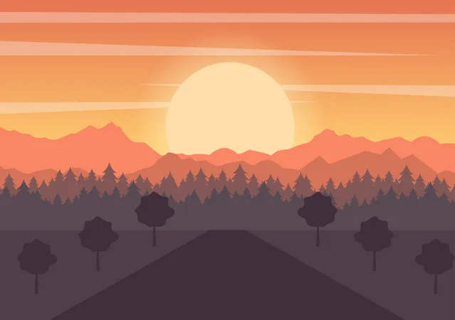 Sun rising from mountains  Illustration