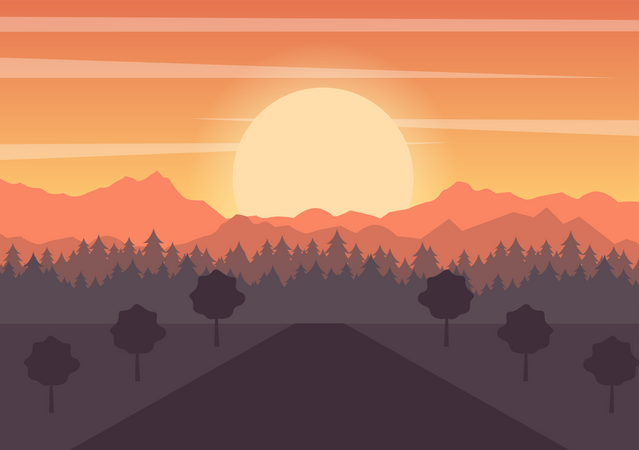 Sun rising from mountains  일러스트레이션