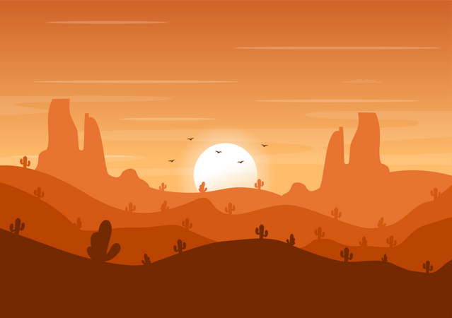Sun setting down into the mountains  Illustration
