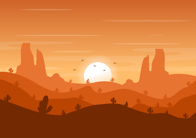 Sun setting down into the mountains  일러스트레이션
