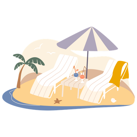 Sunbath chair at beach Illustration