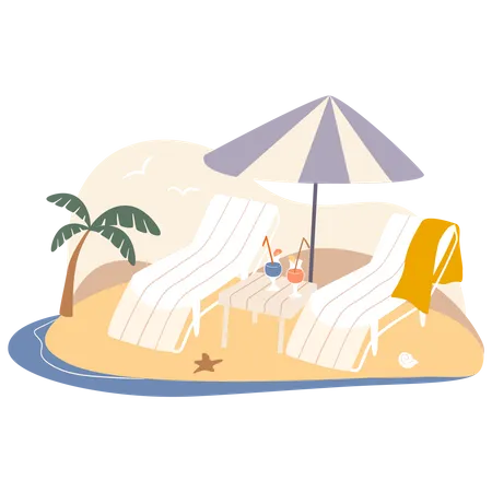 Sunbath chair at beach Illustration
