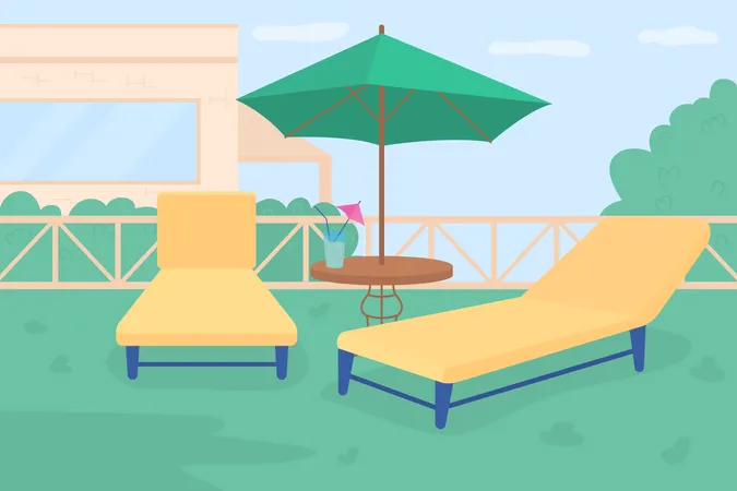 Sunbathing area in own garden  Illustration