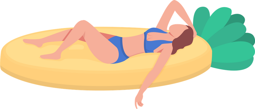 Sunbathing in inflatable pineapple float Illustration