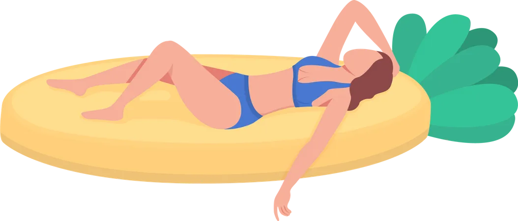 Sunbathing in inflatable pineapple float  일러스트레이션