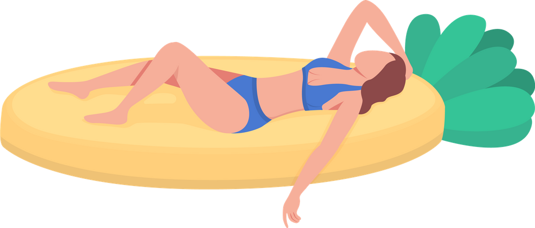 Sunbathing in inflatable pineapple float  Illustration