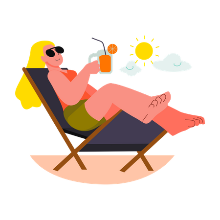 Sunbathing on the beach Illustration