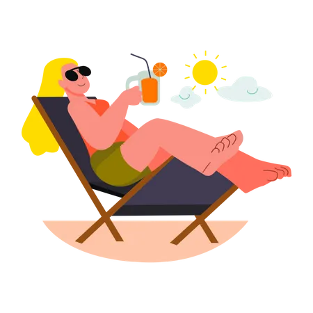 Sunbathing on the beach  Illustration