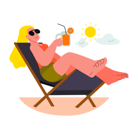 Sunbathing on the beach  Illustration