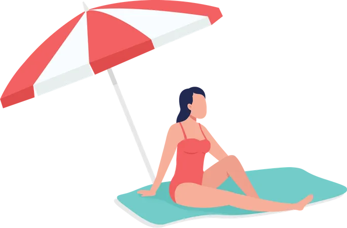 Sunbathing Under Sun Umbrella Semi Flat Color Vector Character Relaxing Figure Full Body Person On White Beach Time Isolated Modern Cartoon Style Illustration For Graphic Design And Animation Illustration