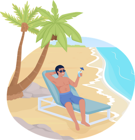 Sunbathing with cocktail in beach chair Illustration
