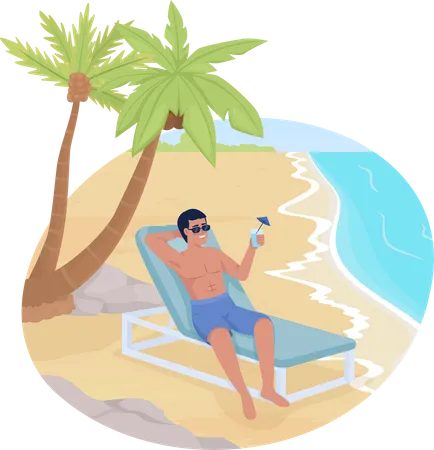 Sunbathing With Cocktail In Beach Chair 2 D Vector Isolated Illustration Tanned Man With Drink Flat Character On Cartoon Background Olourful Editable Scene For Mobile Website Presentation Illustration
