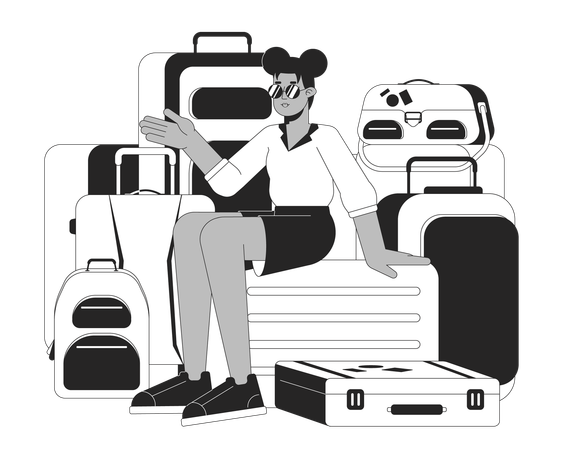 Sunglasses cool woman sitting on luggage bags  Illustration