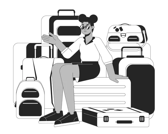 Sunglasses cool woman sitting on luggage bags  Illustration