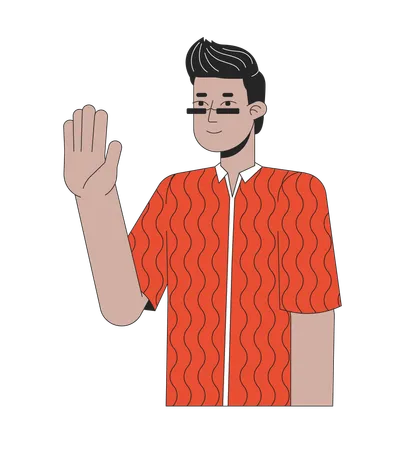 Sunglasses indian man waving hand  Illustration