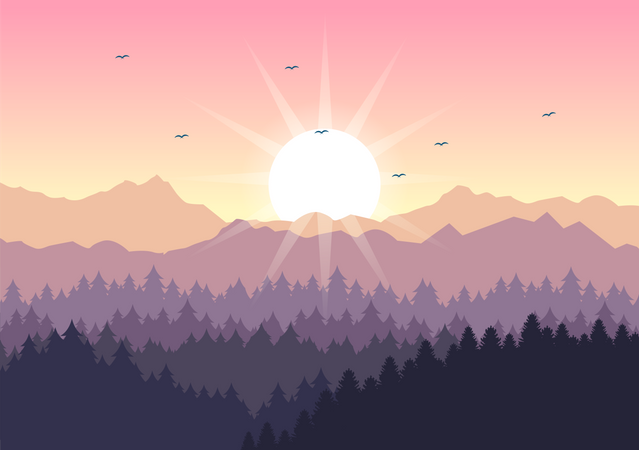 Sunrise at forest Illustration