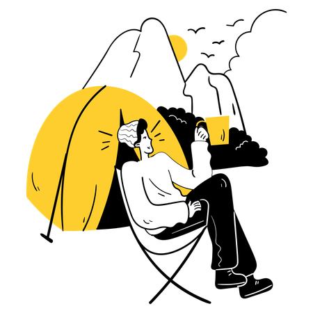 キャンプ場の日の出  イラスト