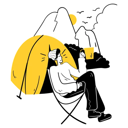 キャンプ場の日の出  イラスト