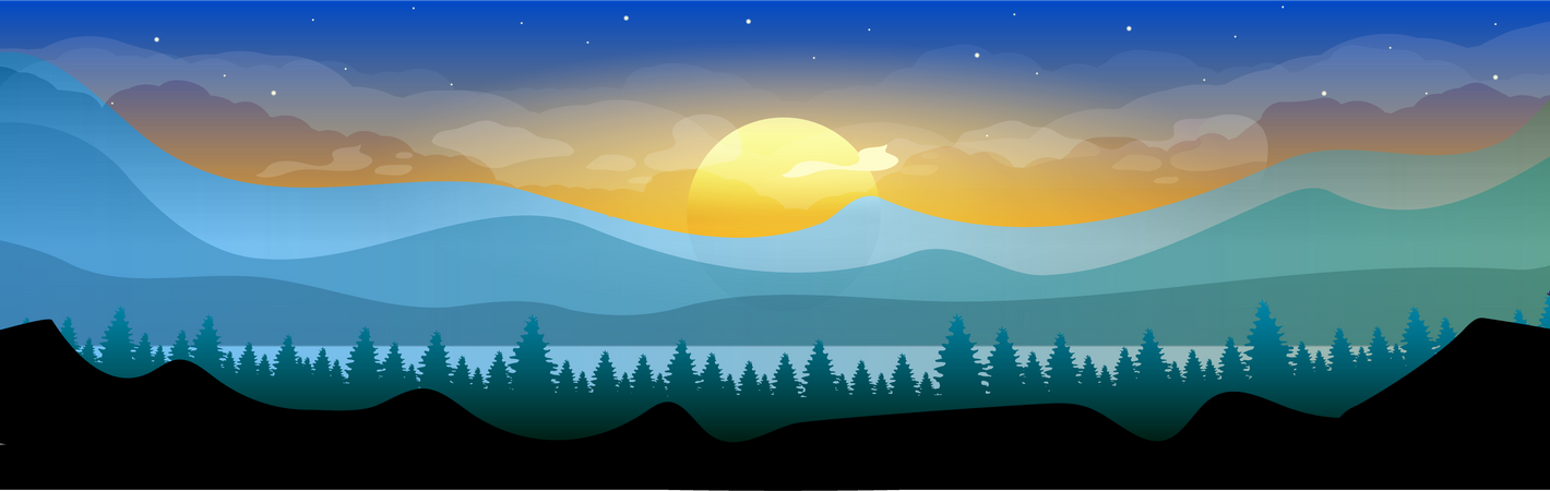 Sunrise in woodland Illustration