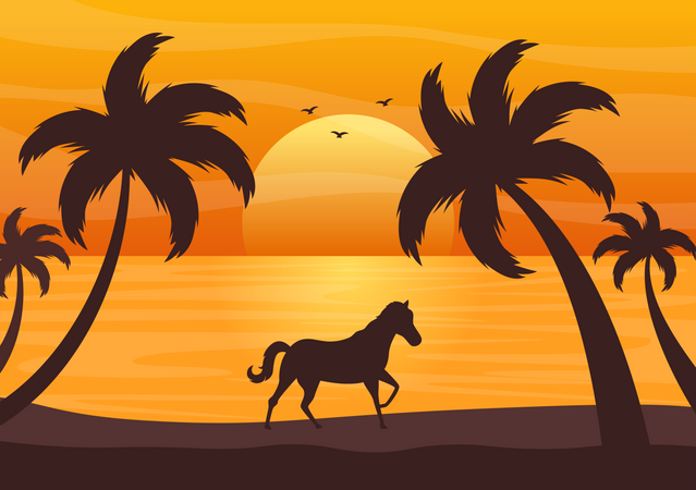 Sunset Above Ocean  Illustration