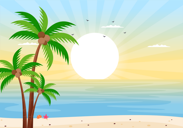 Sunset at beach  Illustration