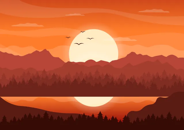 Sunset at forest  Illustration
