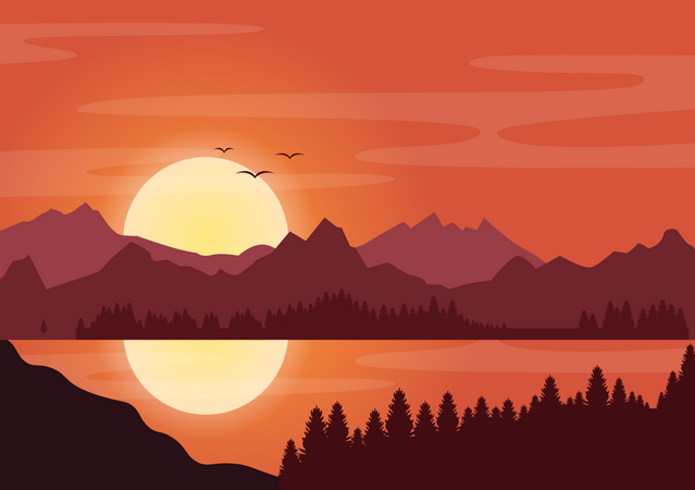 Sunset at mountains Illustration