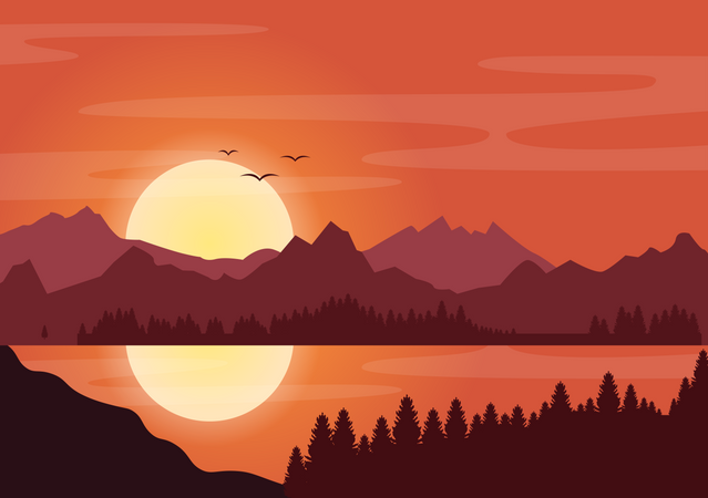 Sunset at mountains  Illustration