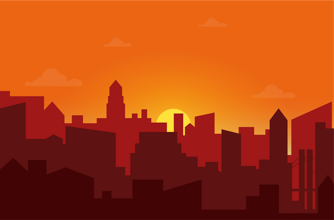 Sunset behind city  Illustration
