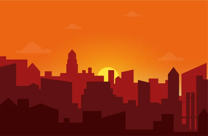 Sunset behind city  Illustration